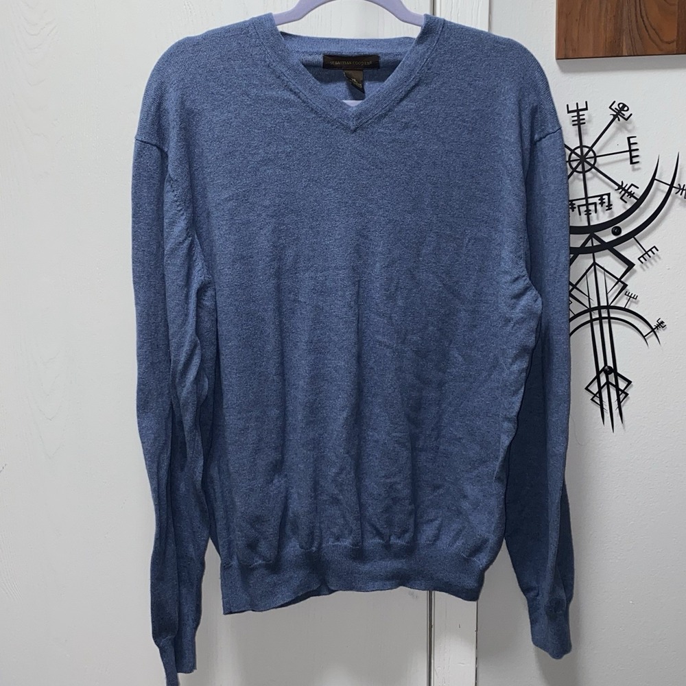 Sebastian Cooper‎ Men's Light Blue Sweater V-neck Cotton Cashmere